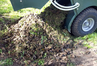 Super Groomer dumping a full load of collected manure
